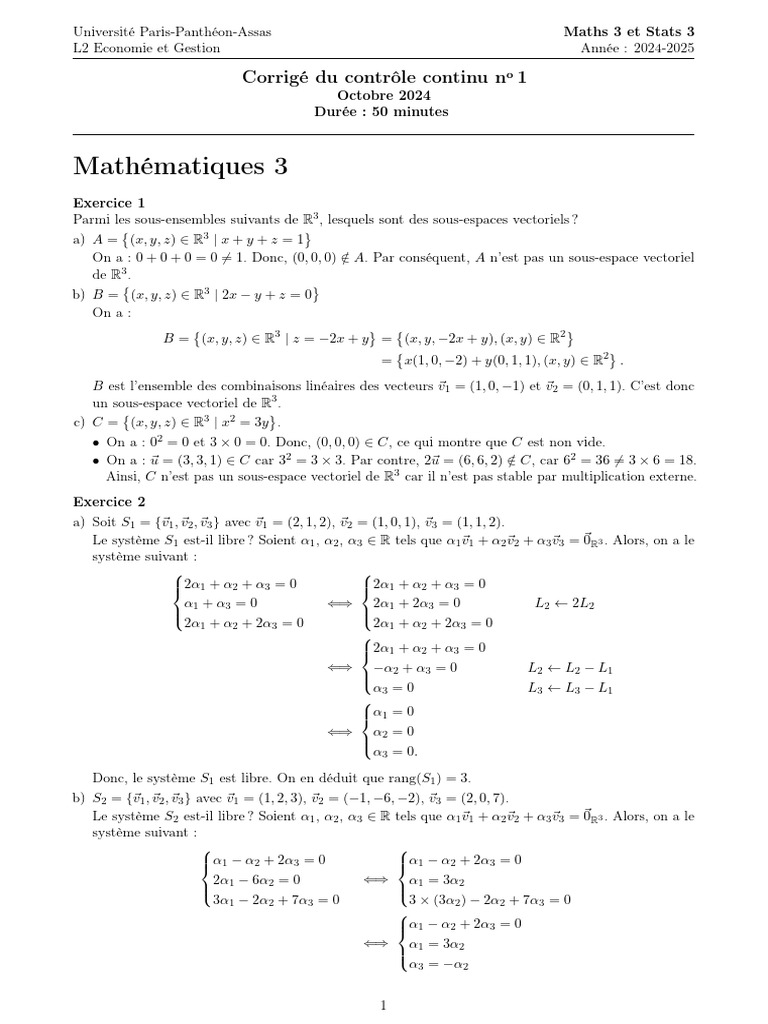 Corrigé cc1 N°1 2024:2025 | PDF | Théorie des opérateurs | Analyse ...