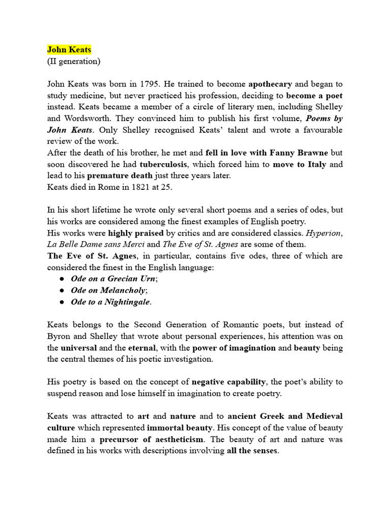 John Keats | PDF | John Keats | Poetry