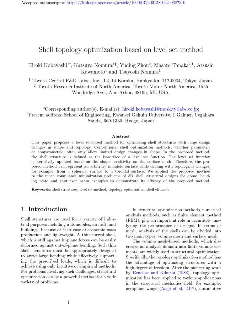 Shell Topology Optimization Based on Level Set Method | PDF ...