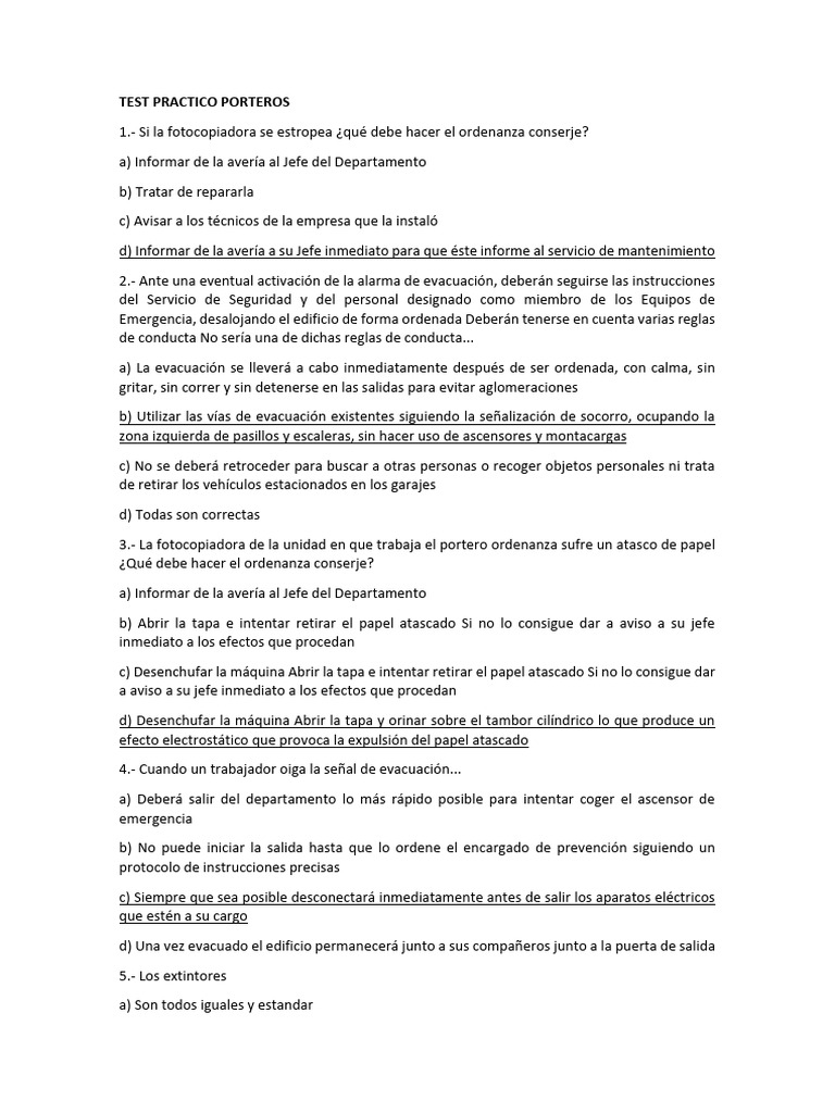 Test Practico Porteros Respuestas | PDF