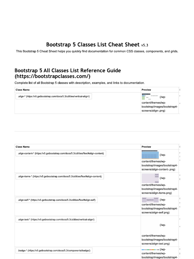 Bootstrap Class List | PDF