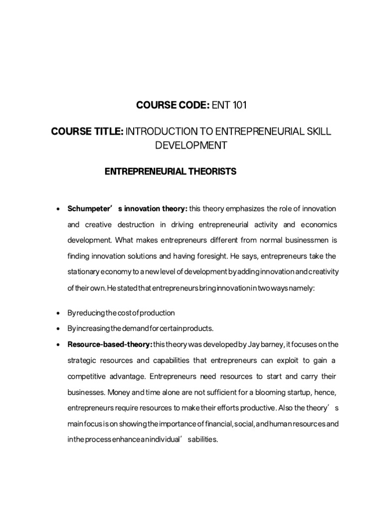 ENT 101 ENTREPRENEURIAL THEORISTS | PDF | Entrepreneurship | Business