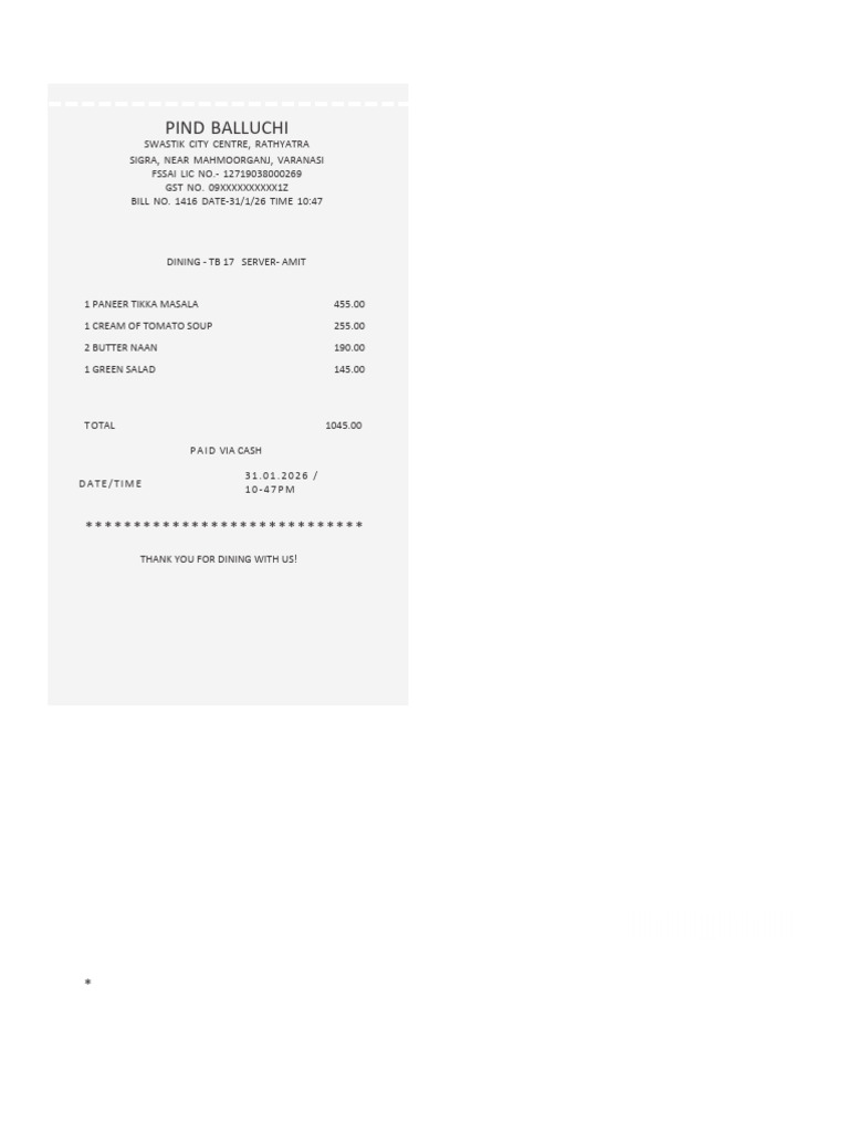 Restaurant Receipt 02 | PDF