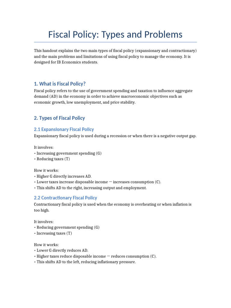 7. Fiscal Policy Types and Problems | PDF | Fiscal Policy | Monetary Policy