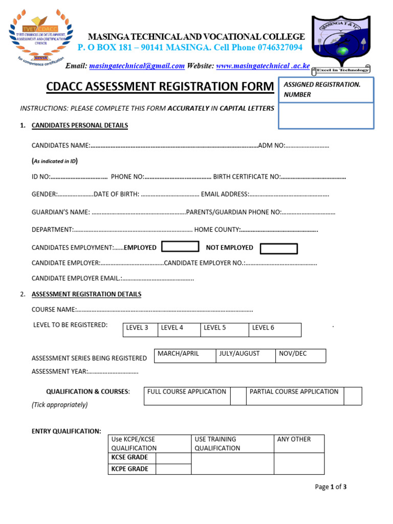 CDACC-EXAMINATIONSREGISTARTIONFORM1 | PDF | Chess Theory | Chess