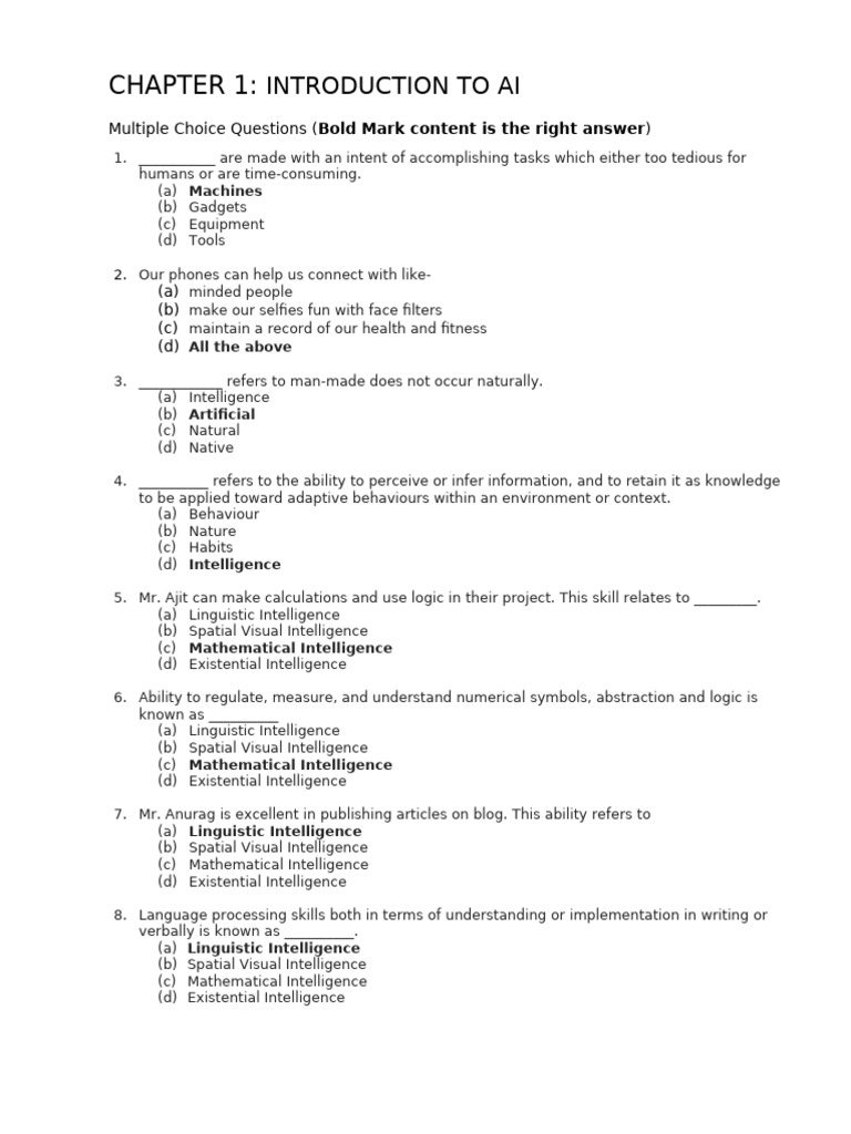 Artificial Intelligence-Question Bank 2024-25 | PDF | Artificial ...