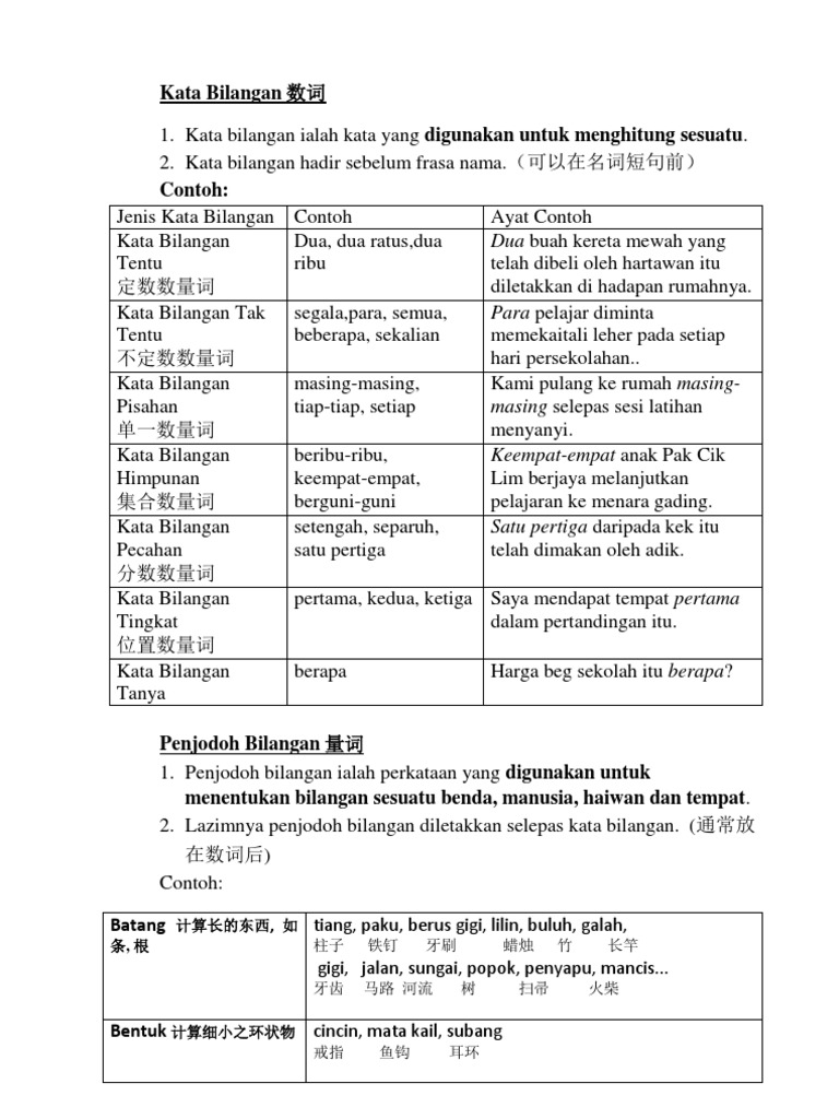 Kata Bilangan Dan Penjodoh Bilangan Pdf