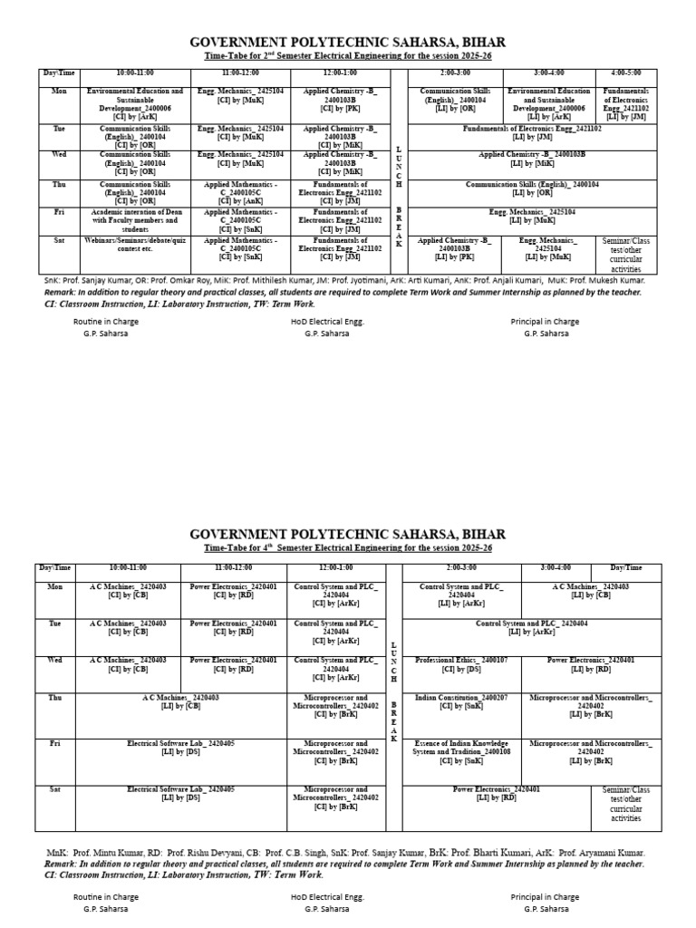 Electrical 2nd, 4th and 6th Sem Routine Jan_2026 | PDF