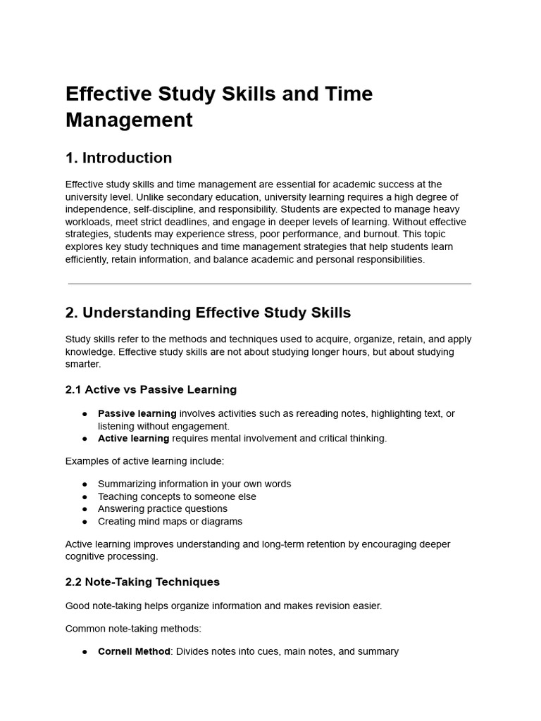 Effective Study Skills and Time Management Notes | PDF | Study Skills ...