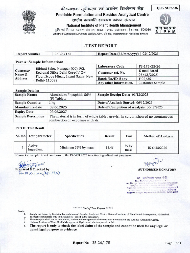 Test Report FCI Delhi (2) | PDF