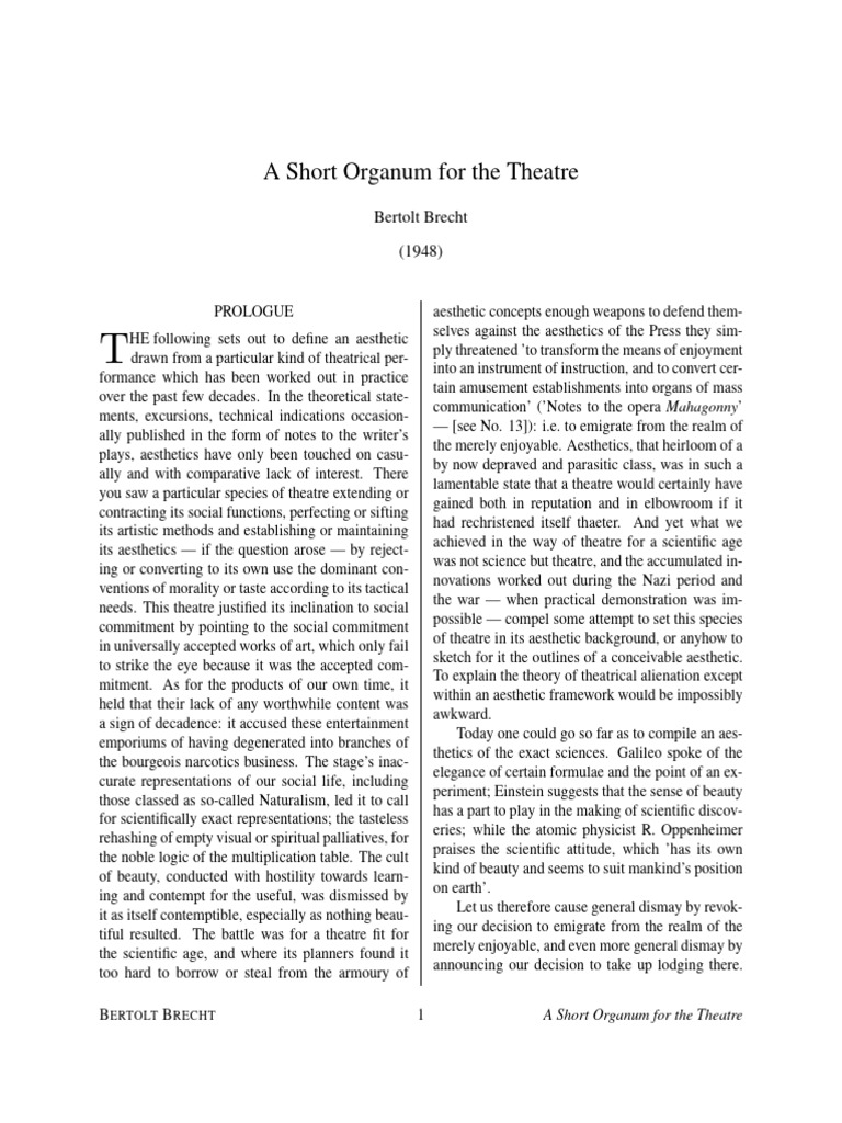 139-Brecht a Short Organum for the Theatre | PDF | Theatre