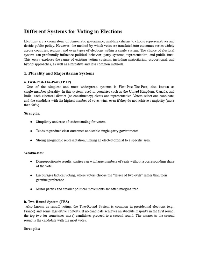 Different Systems For Voting in Elections | PDF | Elections | Voting