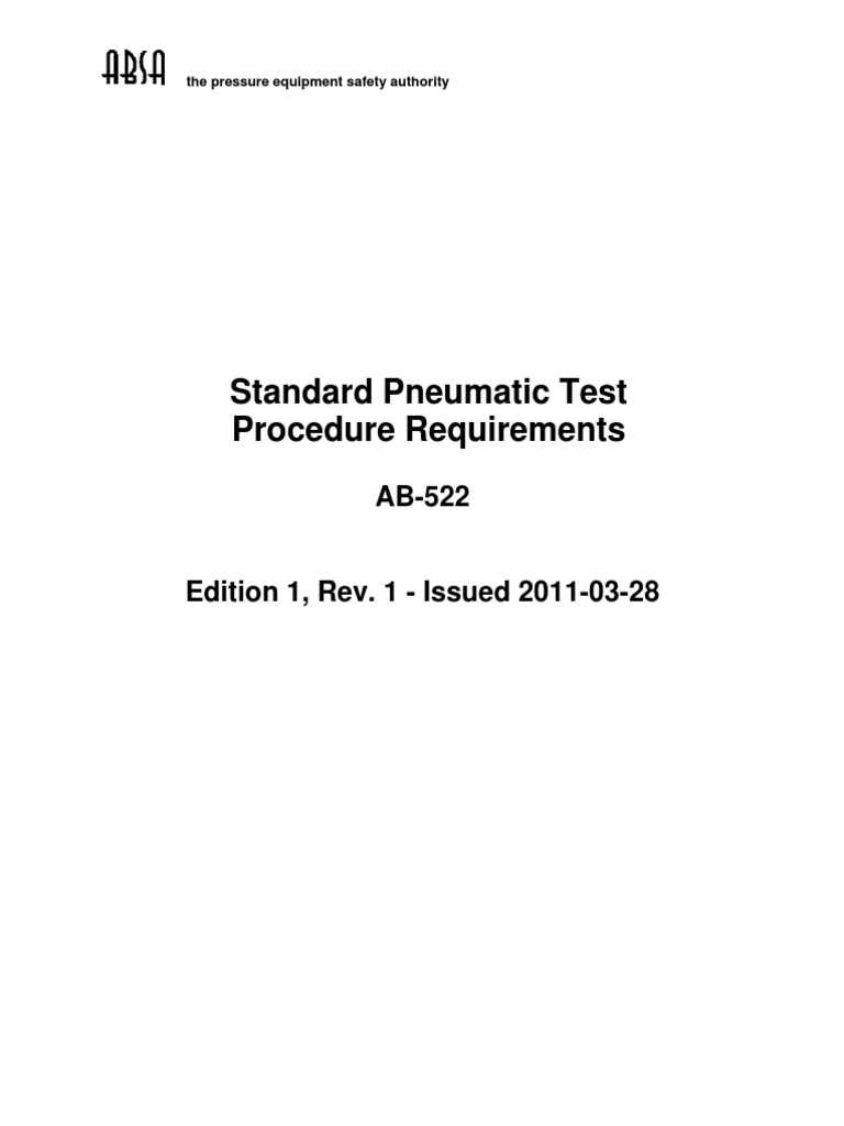 AB522 Standard Pneumatic Test Procedure Requirements PDF Safety Leak