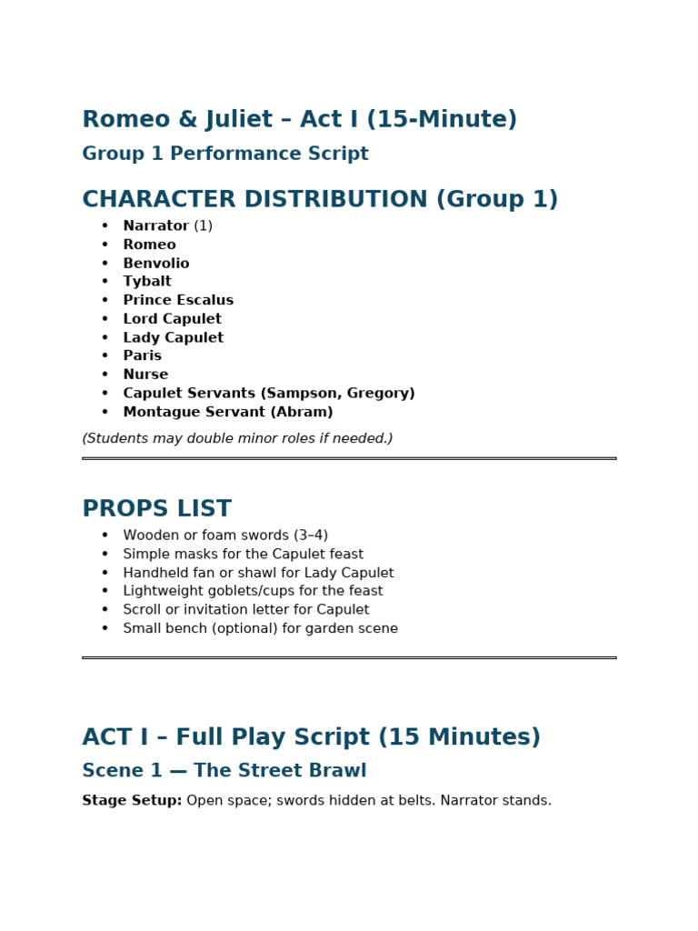 GROUP 1 Romeo Juliet Act1 Script (1) | PDF