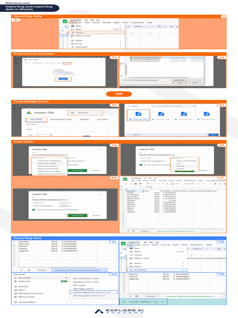 Importing and Exporting Data in Sheets Reference Card 3586 | PDF