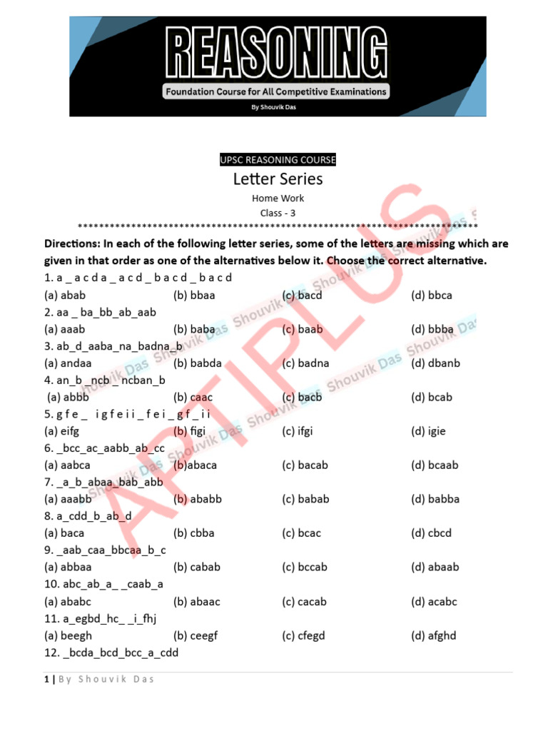 Letter Series Home Work_UPSC_watermark | PDF | Chess Theory | Chess ...