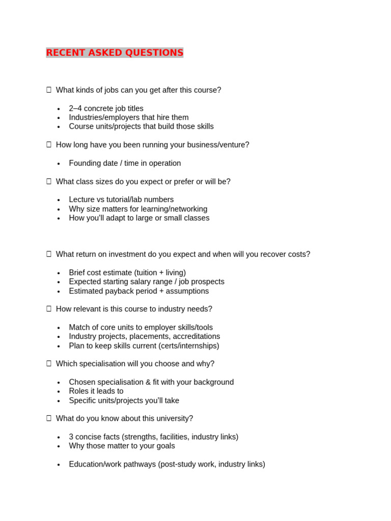 Recent Asked Questions | PDF