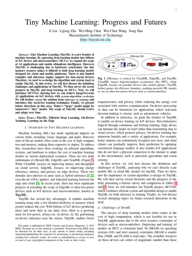 Lin Vd. - 2023 - Tiny Machine Learning Progress and Futures | PDF ...