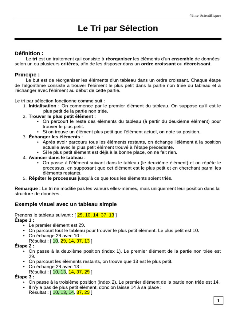 08 - Projet Tri Par S Lection | PDF | Algorithmes | Algorithmes et ...