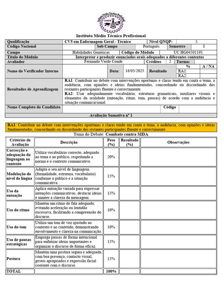 1º Teste - Mg3 - Eg - Imtp - 1º G | PDF | Comunicação | Discurso