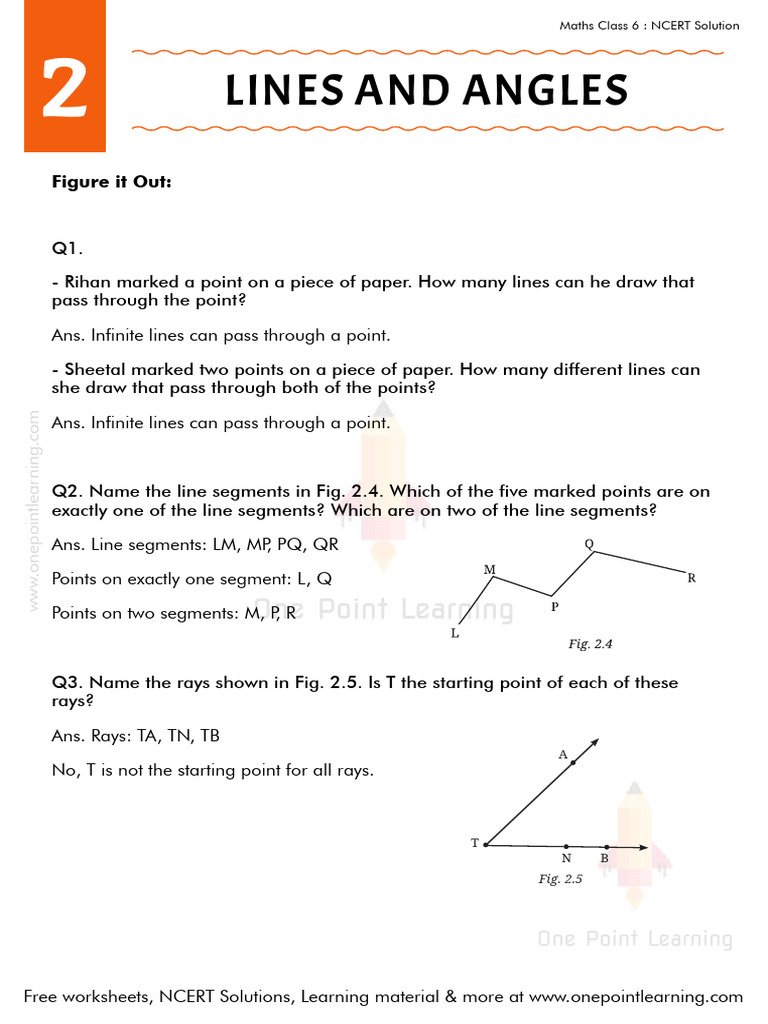 NCERT Solutions For Class 6 Maths Chapter 2 Lines and Angles | PDF ...