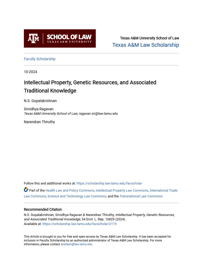 Intellectual Property Genetic Resources and Associated Traditio | PDF ...