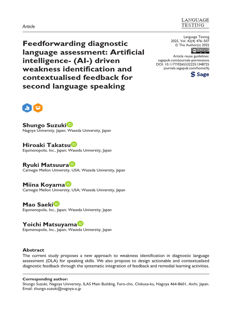 Feedforwarding Diagnostic Language Assessment | PDF | Learning | Effect ...