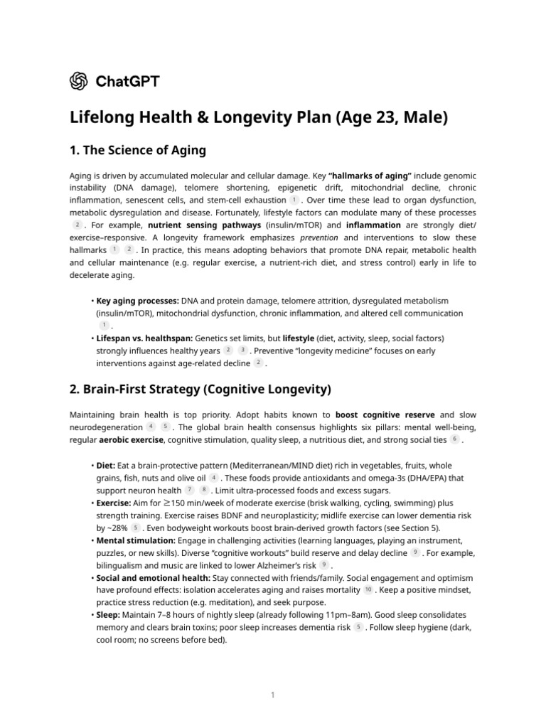 Lifelong Health & Longevity Plan (Age 23, Male) | PDF | Senescence ...