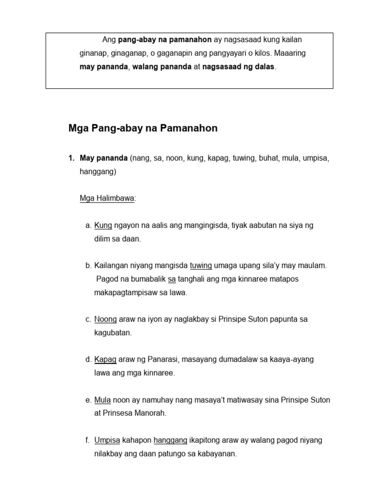 Mga Pang-Abay Na Pamanahon | PDF