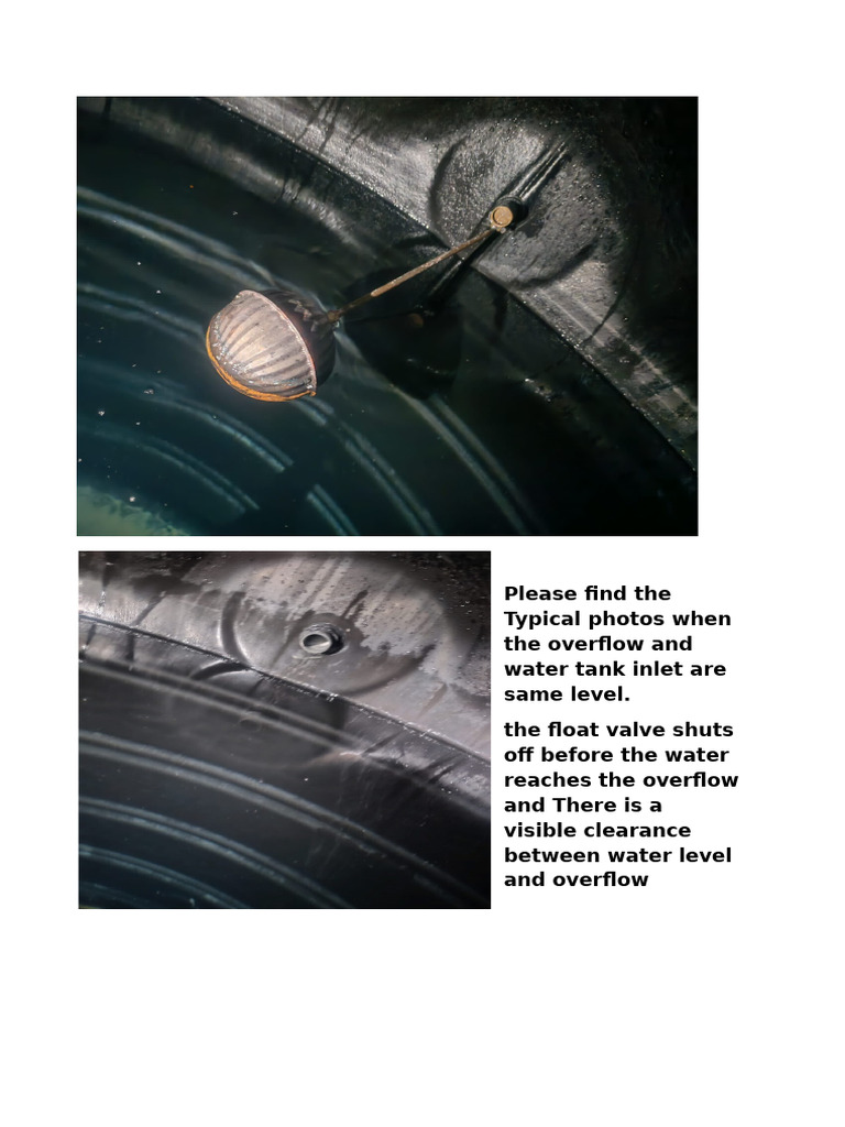 Please Find The Typical Photos When The Overflow and Water Tank Inlet ...