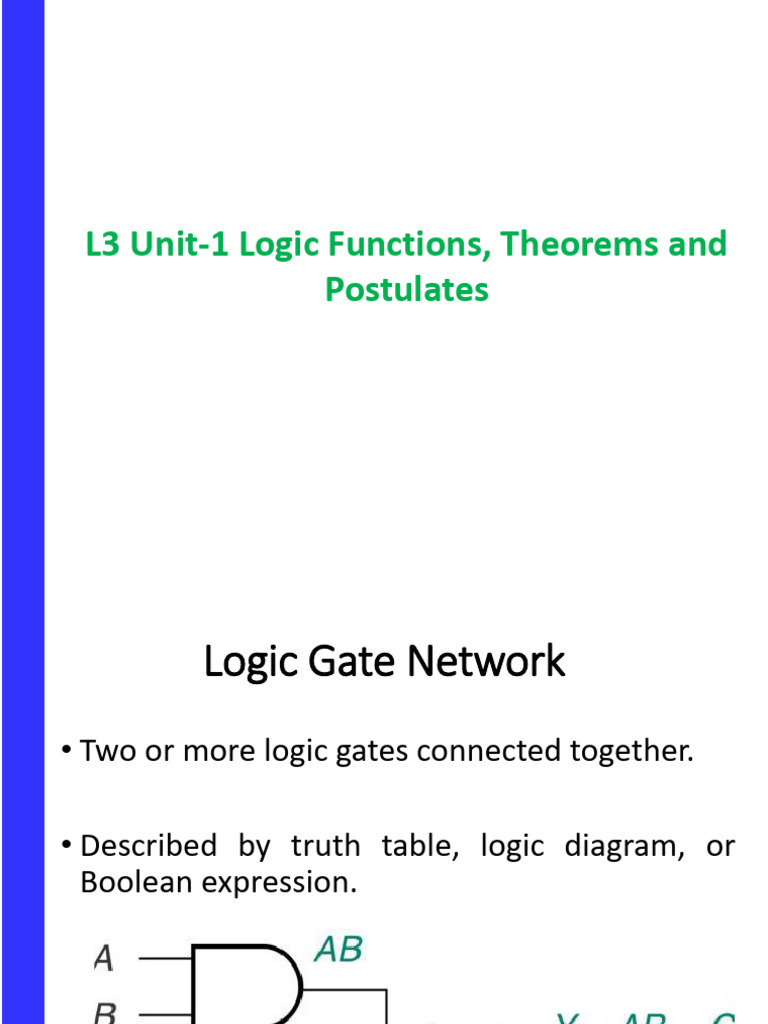 L4 Unit-1 Logic Functions Postulate Theorem | PDF | Boolean Algebra ...