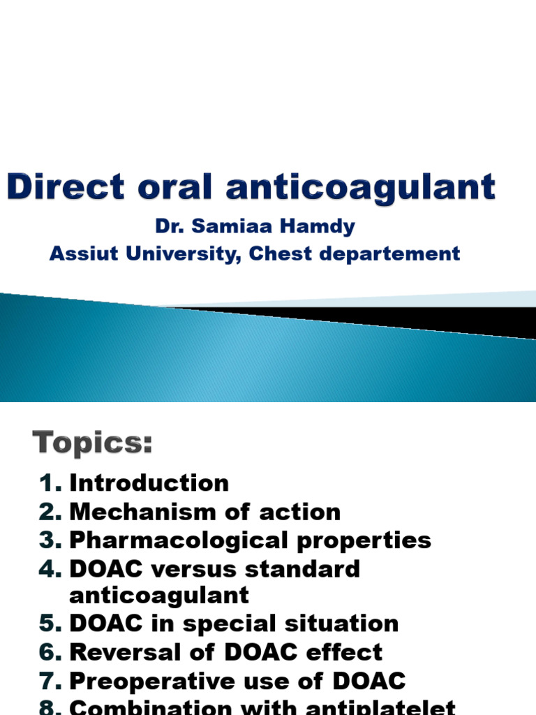 Direct Oral Anticoagulant DOAC Samiaa 2019 | PDF | Aspirin | Medical ...