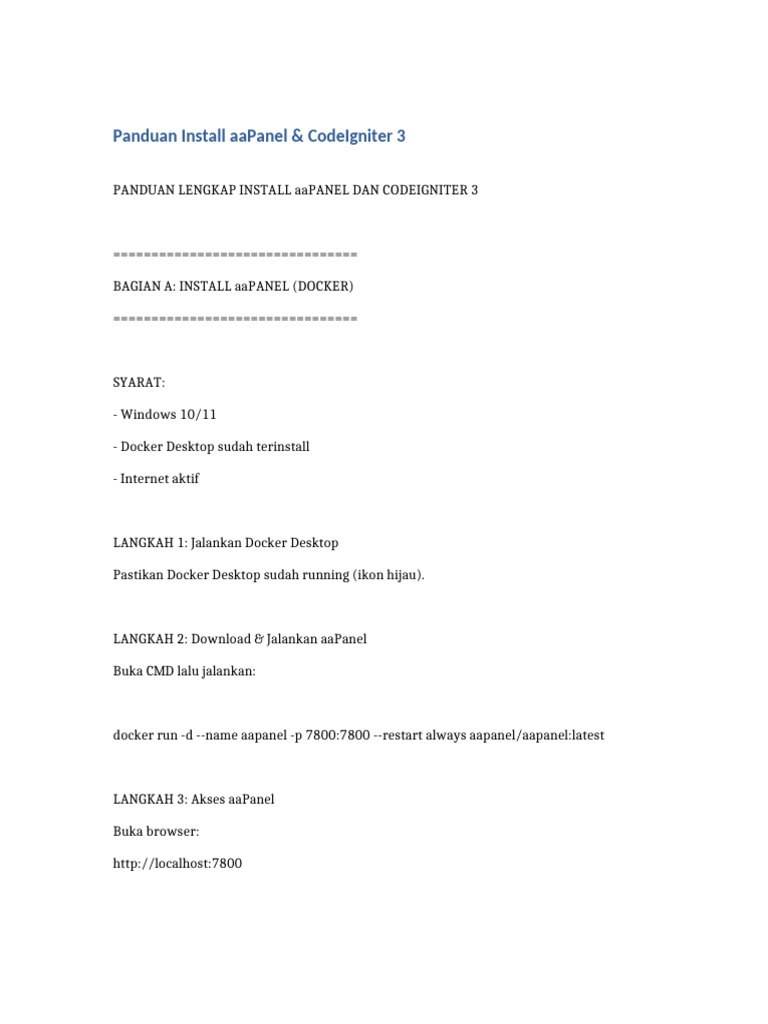 Panduan Install AaPanel Dan CodeIgniter 3 | PDF