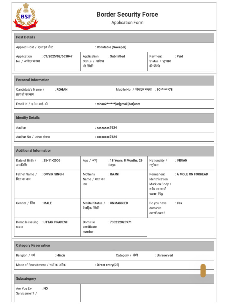 BSF Form | PDF | Justice | Crime & Violence