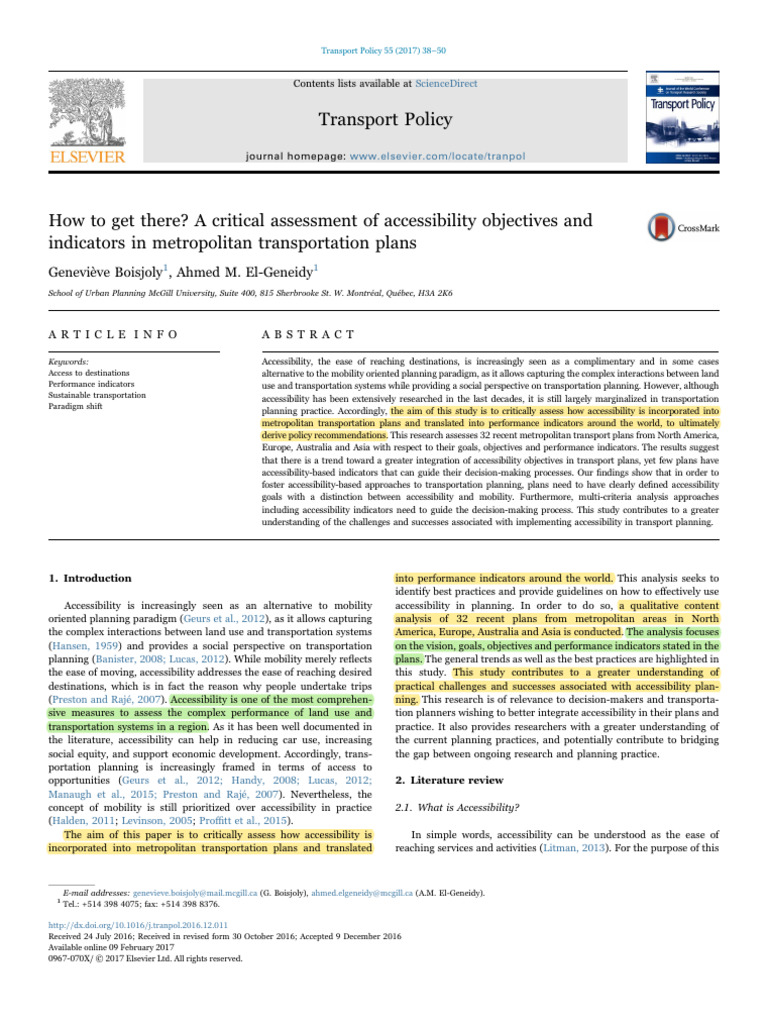 How to Get There a Critical Assessment of Accessibility Objectives and ...