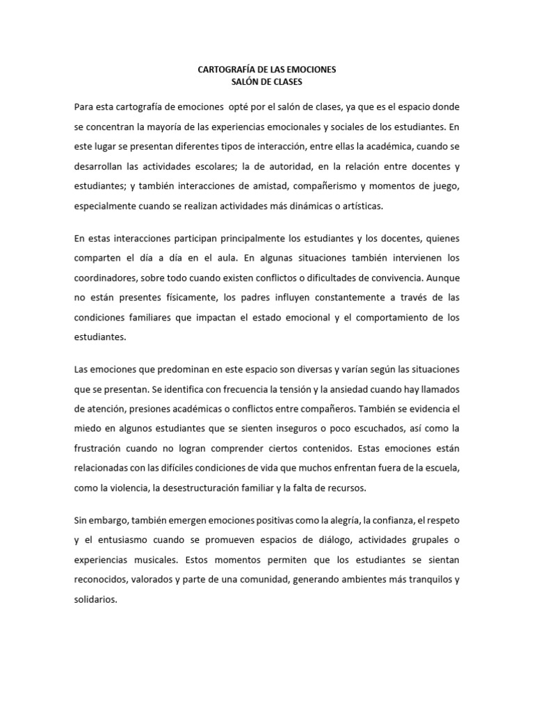 Cartografía de Las Emociones | PDF | Las emociones | Salón de clases