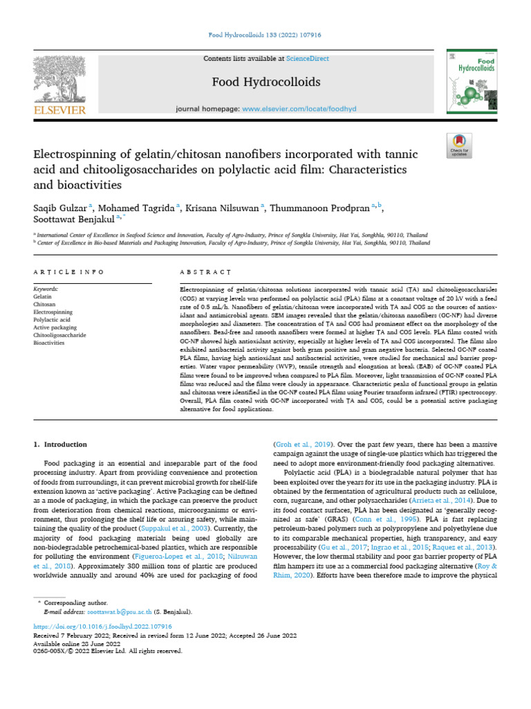 Electrospinning of Gelatin Chitosan Nanofibers Incorporated With | PDF ...