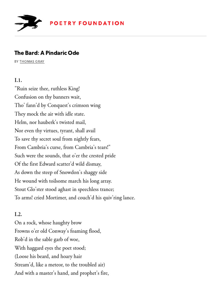 The Bard_ a Pindaric Ode _ the Poetry Foundation | PDF