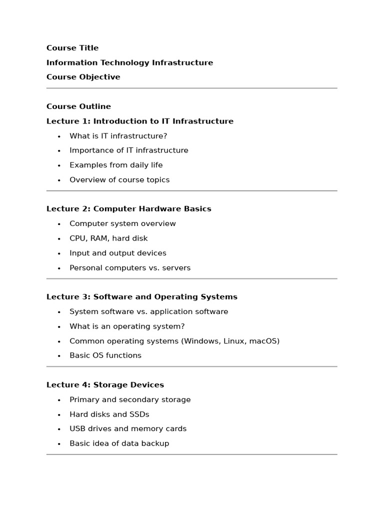 IT Infrastructure Course Title | PDF | Computer Network | Operating System