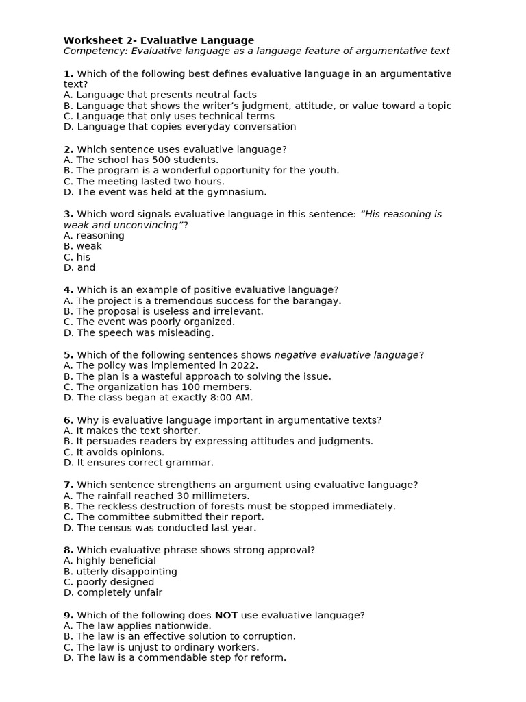 Worksheet 2 Evaluative Language | PDF | Climate Change | Climate