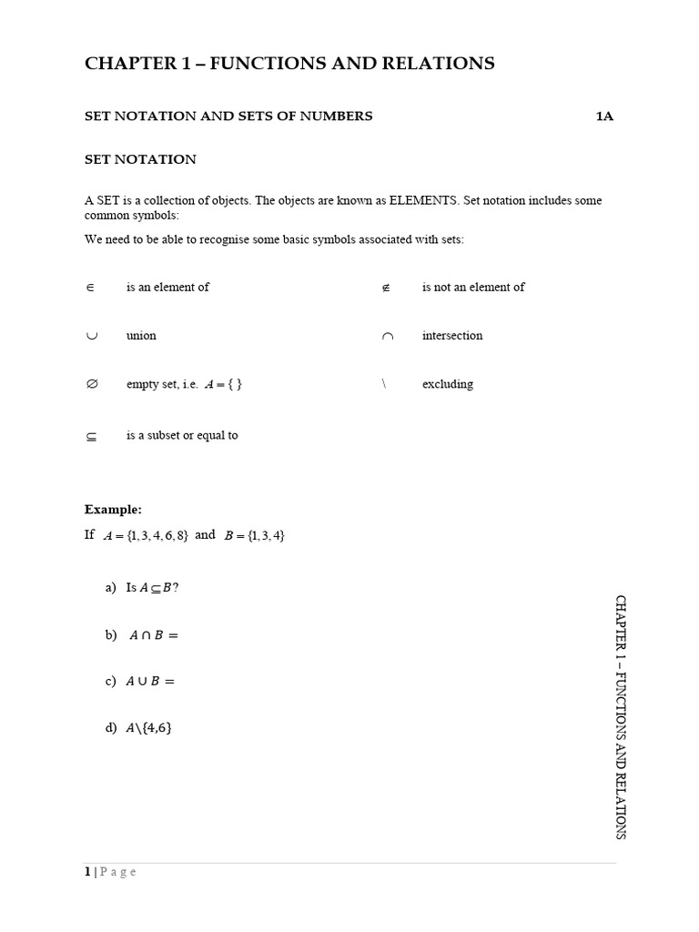 Chapter 1 Functions and Relations | PDF | Function (Mathematics) | Set ...