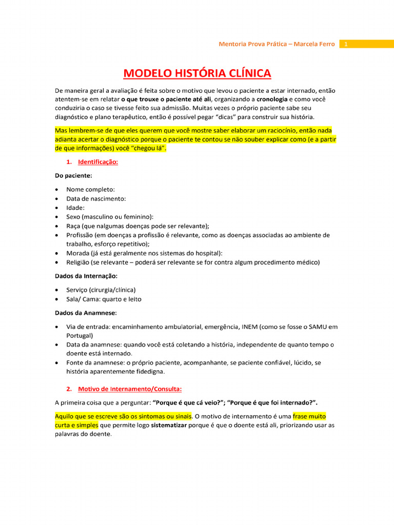 Modelo de Anamnese | PDF