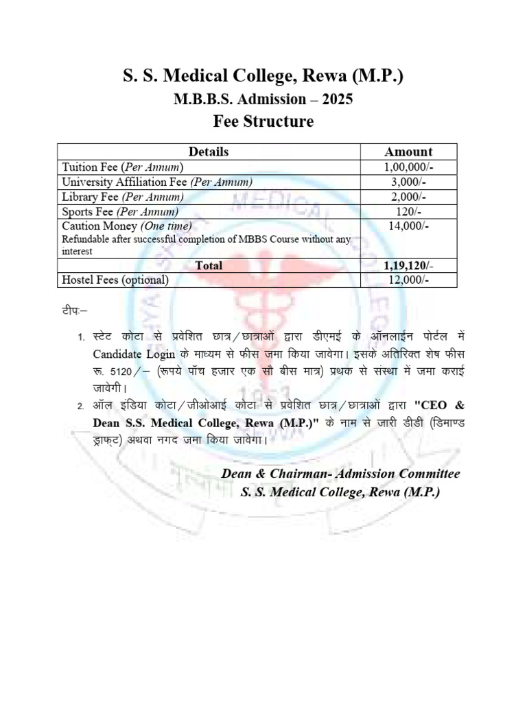 Fee Details For MBBS 2025 | PDF