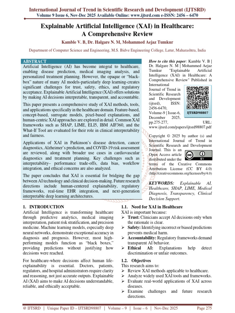 Explainable Artificial Intelligence XAI in Healthcare A Comprehensive ...