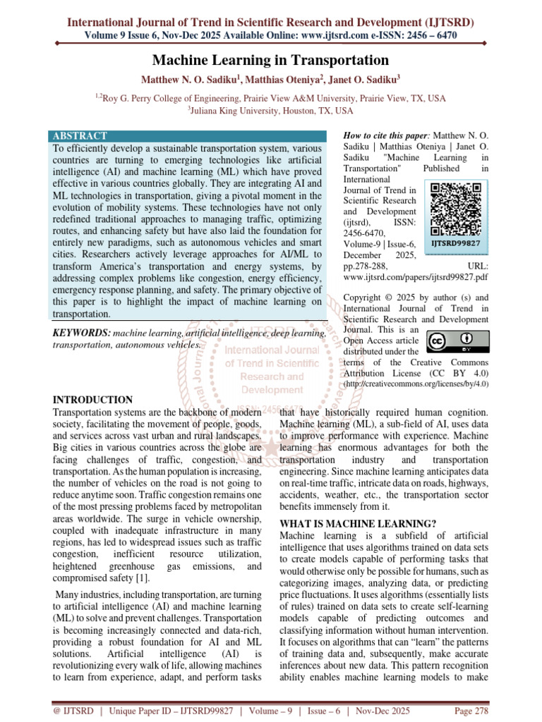 Machine Learning in Transportation | PDF | Machine Learning ...