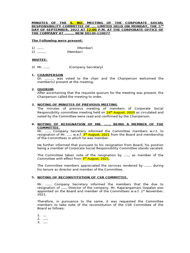 Minute CSR Committee 2023 | PDF | Corporate Social Responsibility ...
