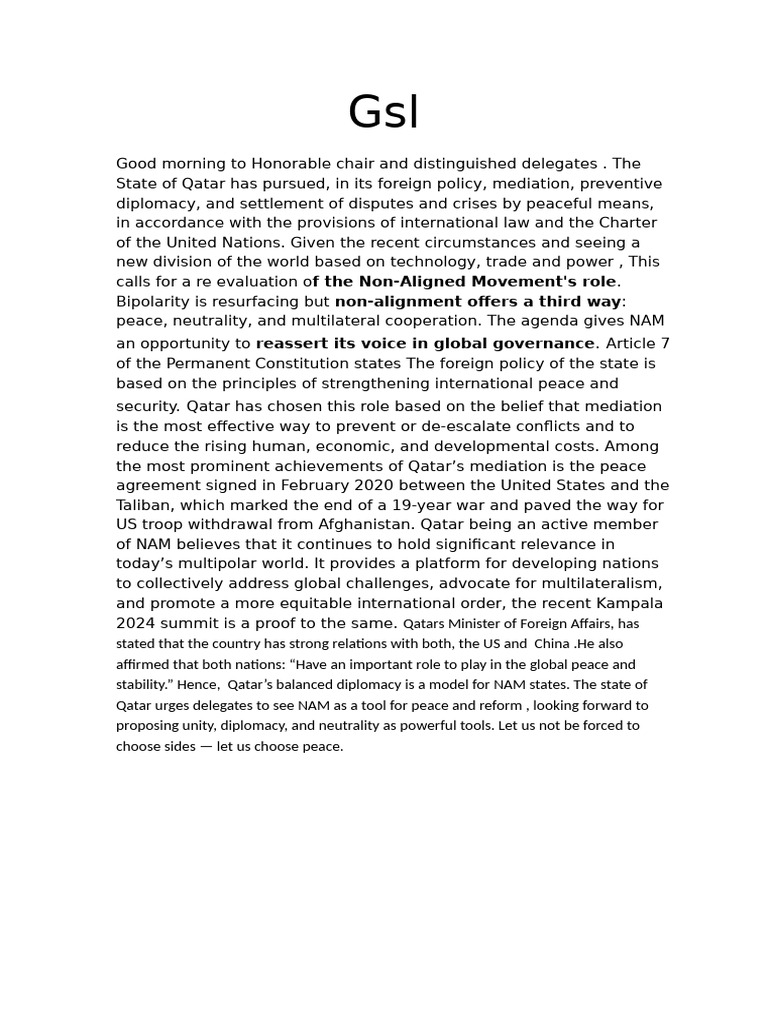 GSL Speech - Qatar | PDF