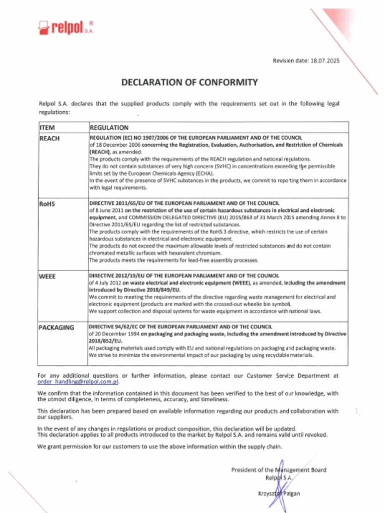 Declaration of Conformity | PDF