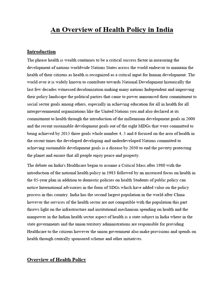 An Overview of Health Policy in India | PDF | Health Policy | Policy