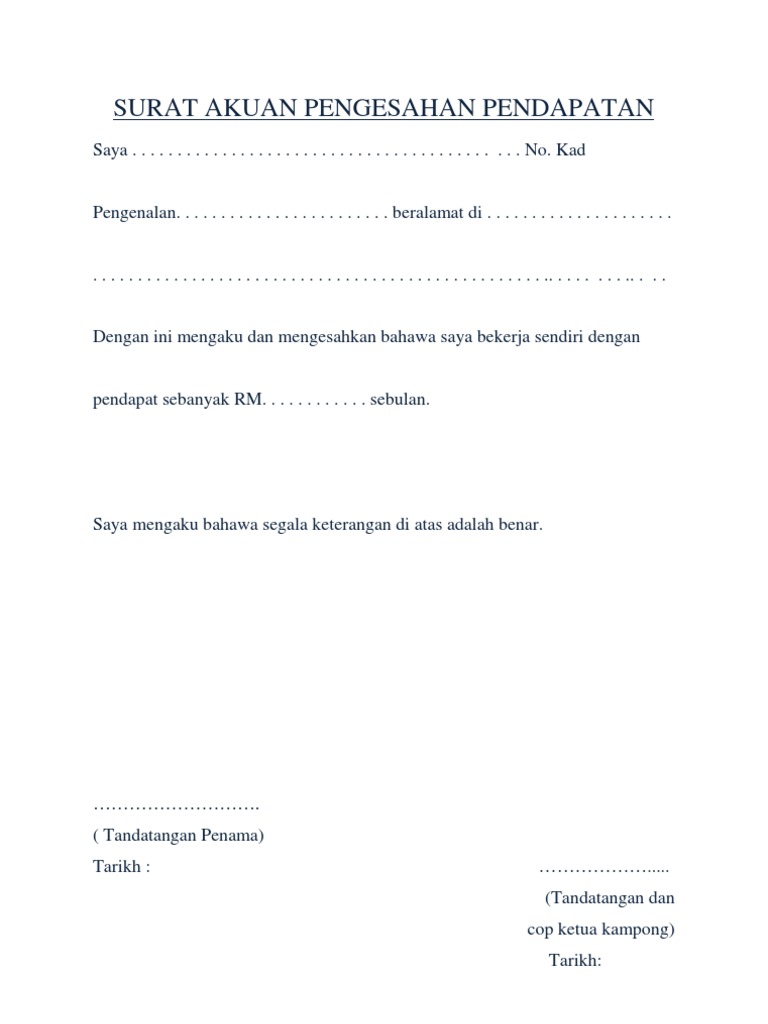 Format Surat Pengesahan Pendapatan